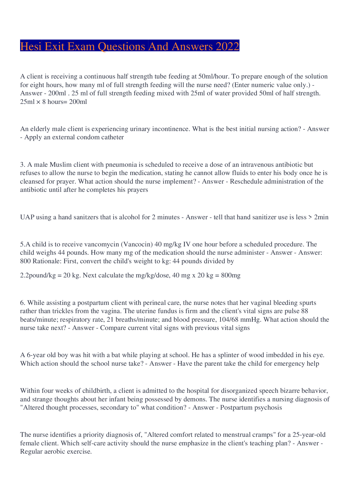 Preview image for Hesi Exit Exam Questions And Answers 2022